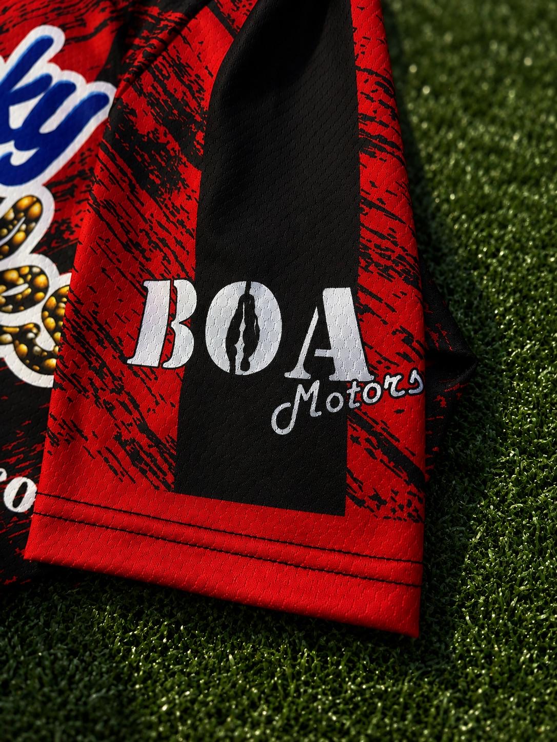 BOA Motors sleeve detail on Lilly Street Lions FC home kit